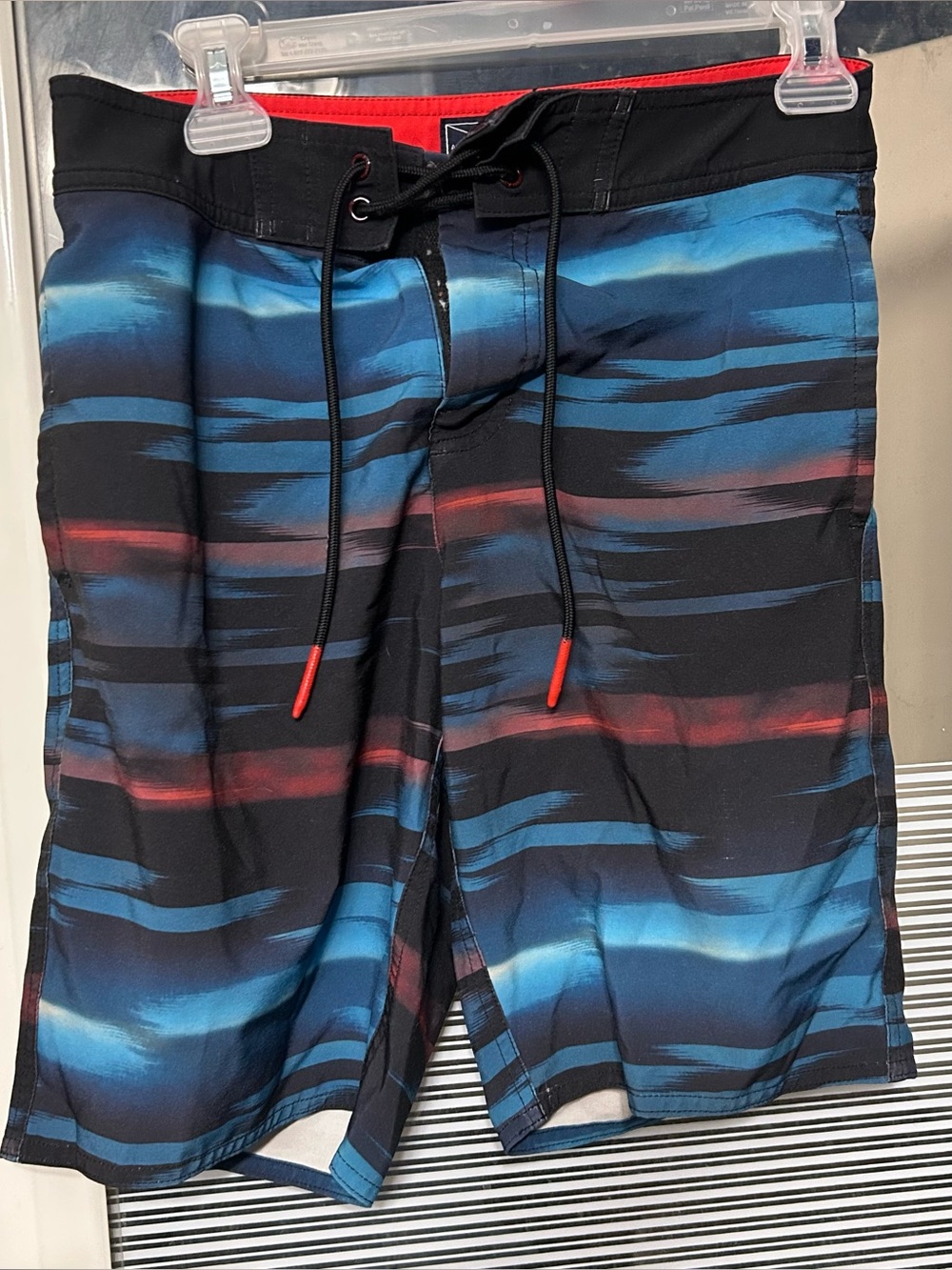 American Eagle Blue & Black Striped Swim Trunks